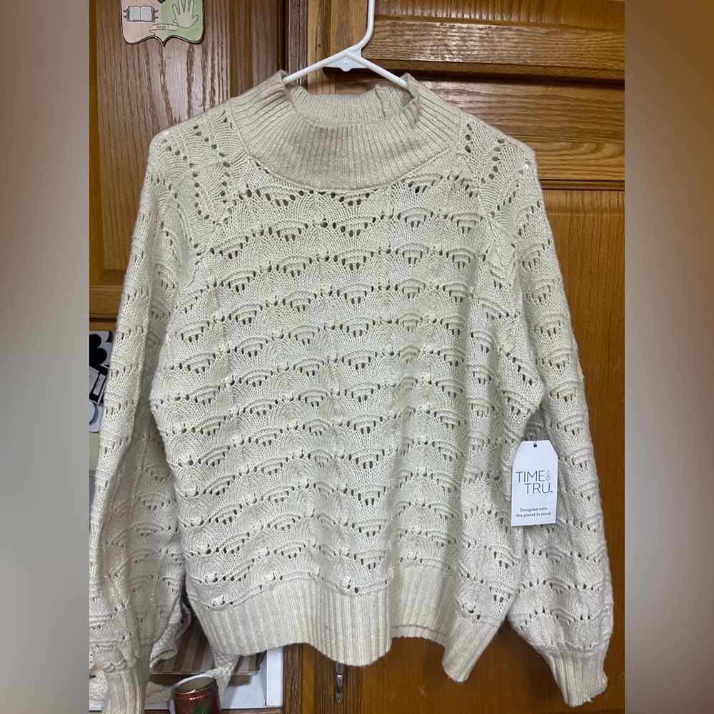 NWT Time and Tru turtleneck pointelle lurex sweater women’s large